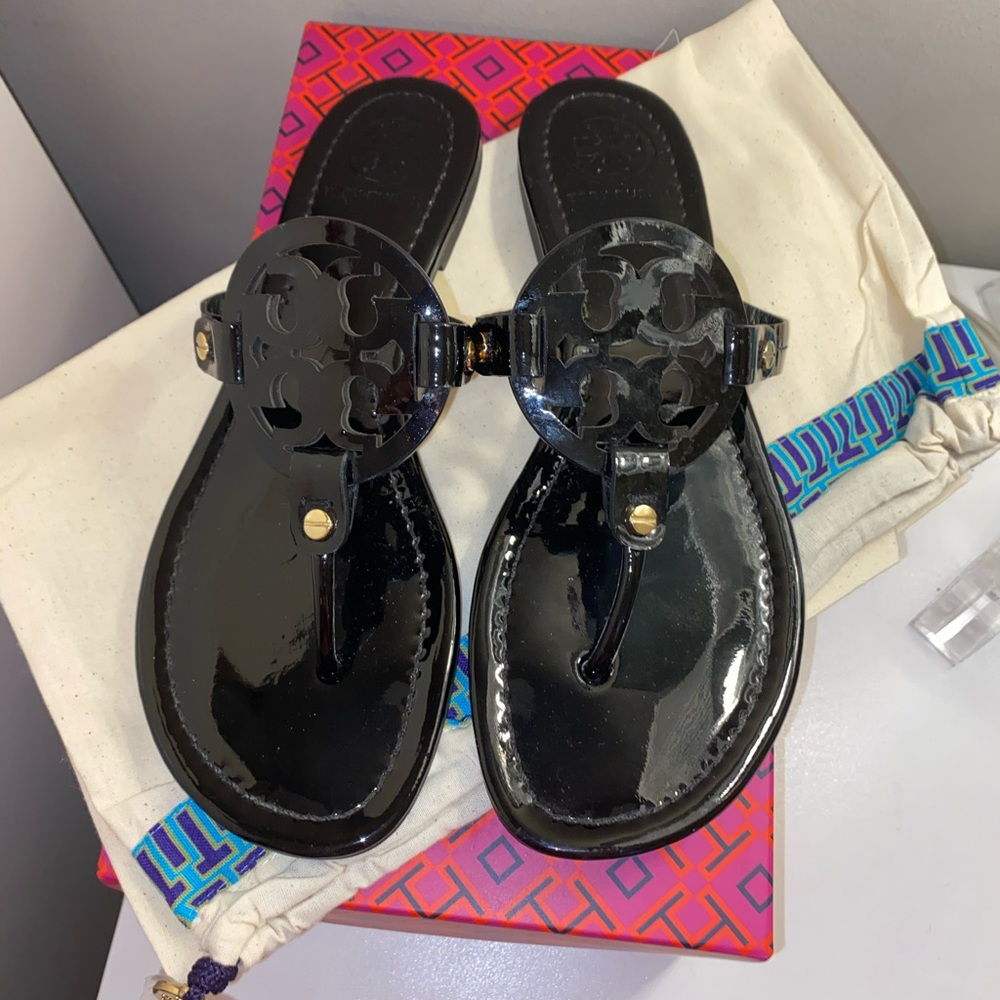 Tory Burch Miller Sandal Patent Black sz 8.5